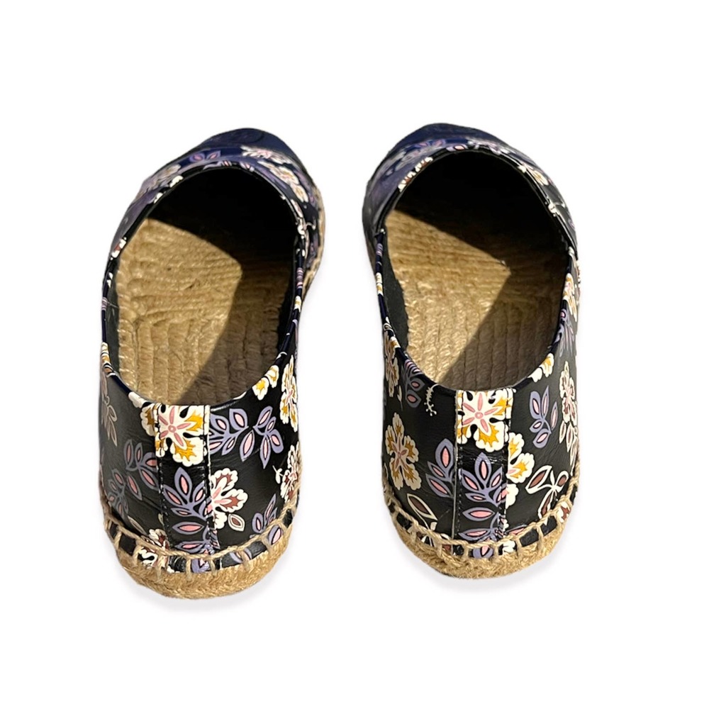 Tory Burch Black Floral Leather Colorblock Slip On Espadrille Flat | 7 - Picture 6 of 8